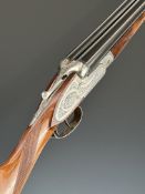 Silver Sabel De Luxe 12 bore sidelock side by side ejector shotgun with rose and scroll engraving to