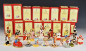 Twenty one Royal Doulton Bunnykins figures including Cavalier, Dodgem, Jogging, Sweetheart,
