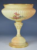 Royal Worcester blush ivory pedestal bowl with flower decoration, shape no. 1786, diameter 17 x