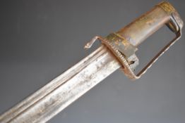 Saudi style sword with wooden grip, Sohn to ricasso, metal hilt and 76cm plain fullered curved