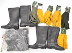 Three pairs of Stomil size 8 wellington boots and six pairs of Bisley shooting socks/ stockings, all