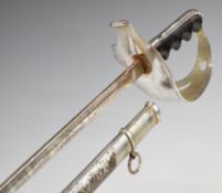 Italian Cavalry officer's dress sword with wooden grip, decorated 79cm blade, possibly with Royal