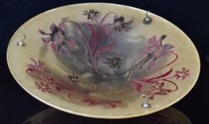 Emile Galle style cameo glass plafonnier or ceiling light with cranberry flower decoration over