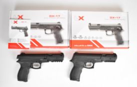 Two Umarex DX17 Dual Xtreme .177 CO2 air pistols each with textured composite grips and adjustable