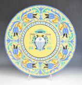 Large 19thC Art Nouveau majolica charger with relief moulded decoration, diameter 50cm