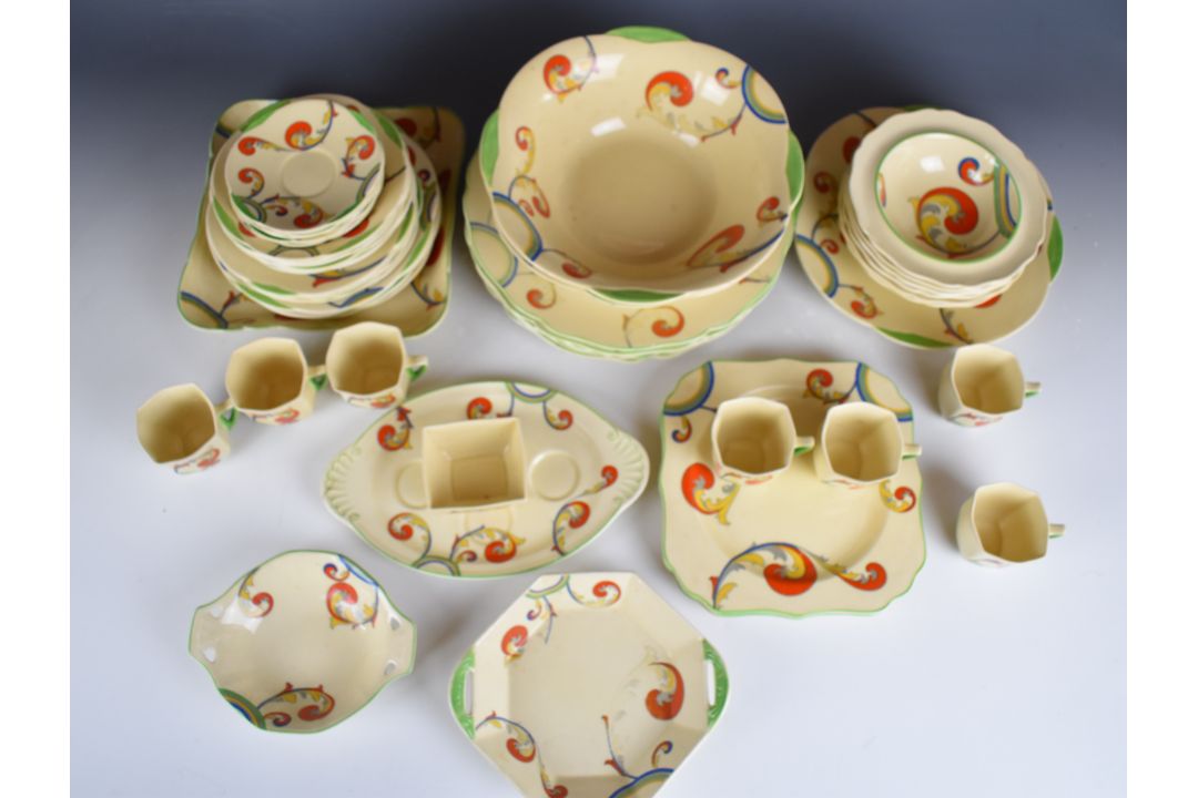 Royal Doulton Art Deco dinner and teaware decorated in the Syren pattern, approximately forty nine - Image 7 of 10