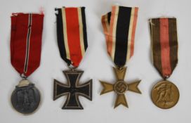 German WW2 Nazi Third Reich Iron Cross, War Merit Cross, Russian Front Medal and Sports medal