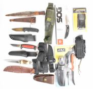 Five various hunting knives comprising Linder ATS 34, Moraknil, EKA Nordic W12, SOG Slipzilla and