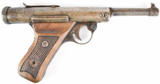 Haenel Model 28 .177 air pistol with inset wooden grips, top plate stamped 'Haenel Mod 28 DRP Brit