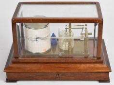 Cassella London mahogany cased barograph with bevelled glass and chart drawer below, length 37cm