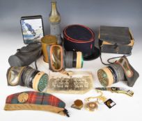 Militaria items including trench art shell dated 1944 fashioned as a coin box, three civilian gas