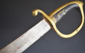 Saudi style sword with wooden grip, metal and copper hilt and 77cm part decorated fullered wide