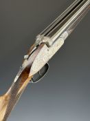 LIG 12 bore side by side sidelock ejector shotgun with engraved locks, top plate, thumb lever,