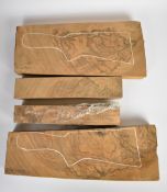 Four figured walnut shotgun or rifle stock and forend blanks, the stock blanks 51 and 49cm long, the