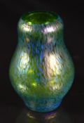 Loetz Crete Papillon green iridescent glass bud vase, 9cm tall