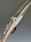 AYA Model 25 12 bore side by side ejector shotgun with named and engraved locks, engraved underside,