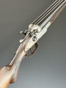 James Squires of London 12 bore side by side hammer action shotgun with engraved scenes of birds