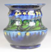 Ewenny Pottery pedestal Arts & Crafts vase with decoration in relief dated 1909 to base, H11.5cm