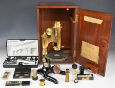 E.Leitz Wetzlar brass microscope, serial number 166232, with calibrated rotating stage, together