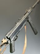 Denix or similar relica MP40 sub machine gun with textured pistol grip, folding stock, extended