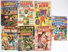 Seven Silver and Bronze Age Marvel comics comprising titles The Invincible Iron Man, Sgt Fury,