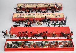 Sixty-two various Britains painted metal toy soldiers to include Blues and Royals, Royal Horse