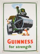 Guinness enamel advertising sign 'Guinness for Strength' with man appearing from a manhole and