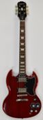 Epiphone SG Pro solid body electric guitar with humbucker pickups, rosewood fretboard and cherry red
