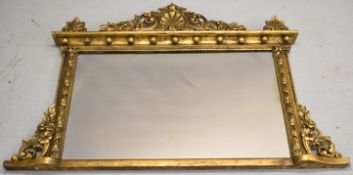 19th century gilt framed over mantel mirror with foliate and ball decoration, overall size 83 x