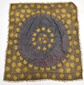 19th / 20thC Chinese silk wirework embroidery panel with floral decoration, 100 x 100cm