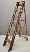 Vintage wooden step ladder with lattice frame sides, height 195cm
