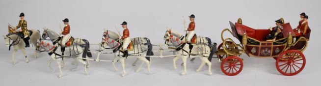 Britains painted metal State Open Road Landau, 9402, with riders, footmen, HRH Queen Elizabeth II