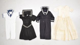 Victorian children's dresses and swimsuit, three sailor themed, one ivory lace circa 1860 with