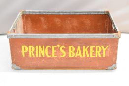 Vintage Prince's bakery metal bound advertising bread tray with ash runners, W72 x D46 x H27cm