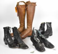 Four pairs of Victorian / Edwardian ladies leather boots including a pair of cycling  / riding boots