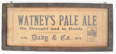 [Breweriana] Watney's Pale Ale On Draught and in Bottle, Estd Davy & Co 1870, framed advertising
