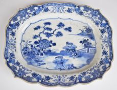 19thC Chinese blue and white export plate with bird decoration, 21 x 27cm