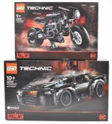 Two Lego Technic 'The Batman' sets comprising Batmobile 42127 and Batcycle 42155, in sealed boxes.