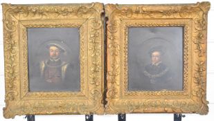 Pair of oil on copper portraits, believed Henry VIII and Edward VI, each 20.5 x 18cm, in gilt