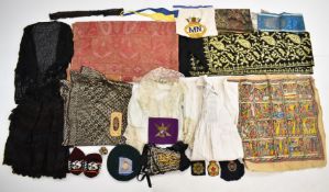 19th / 20thC textiles including a large fine wool paisley blanket, Edwardian embroidered and smocked