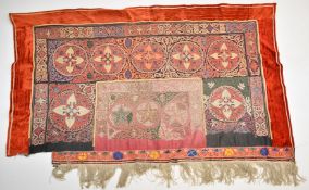 19thC Caucuses / Kazakhstan embroidery wall hanging or yurt lining, 104 x 203cm