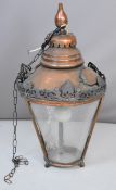 19th / 20thC copper gas street lamp converted to electricity with graduated finial, lead or