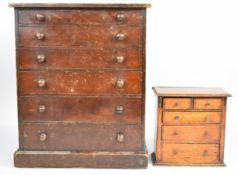 Two 19th / 20thC apprentice or collector's pine and oak chests of drawers, W38 x D23 x H45cm and W21