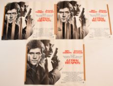 Three Lethal Weapon (1987) British quad film posters, starring Mel Gibson and Danny Glover, directed