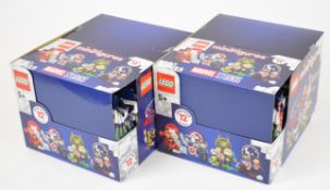 Two Lego Marvel Studios minifigure series 1 boxes, each containing 36 sealed packs, 71031, 2021.