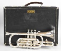 Getzen Capri silvered cornet with mouthpiece, A30605, in original fitted case.