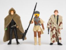 Three Star Wars 'Return of the Jedi' action figures by Kenner comprising Luke Skywalker (Jedi