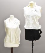 Women's League of Health & Beauty shorts and two ivory sleeveless shirts, all with embroidered