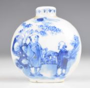 19th / 20thC Chinese blue and white snuff bottle with figural decoration and character mark to base,