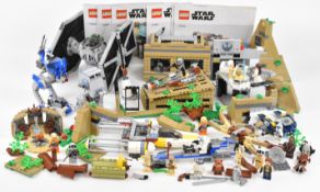A collection of built and part built Star Wars Lego sets to include Yavin Rebel Base 75365, with